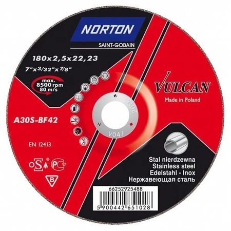 Norton tarcza do cięcia Vulcan Stal Inox 42 125x2,5x22,23 66252925487