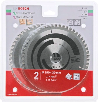 Bosch zestaw 2 tarcz pilarskich Optiline Wood 190x30x2,6mm Multi Material 190x30x2,4mm 2608644655